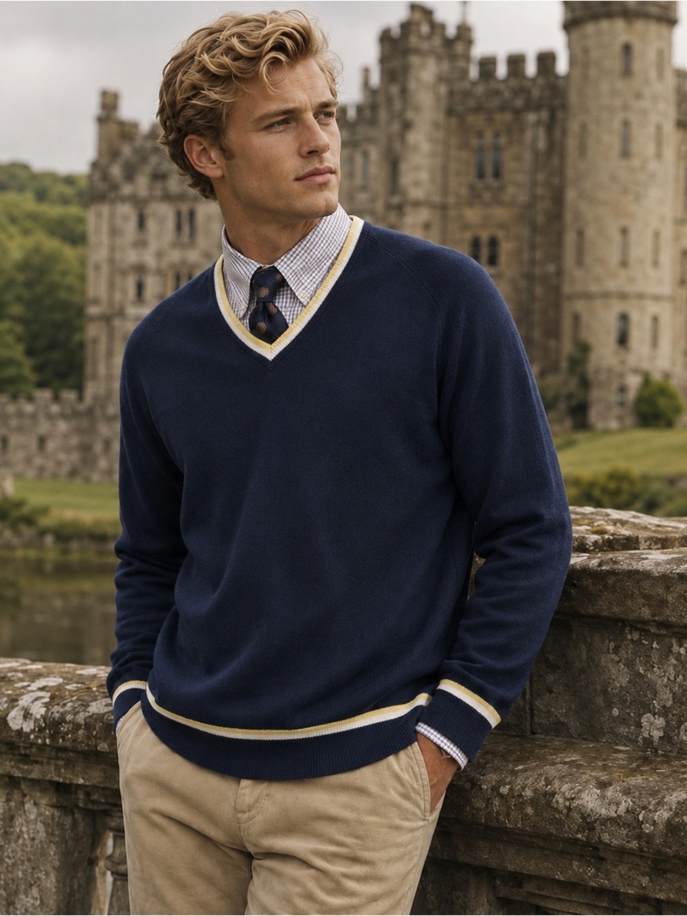 346 Brooks Brothers Cotton Cashmere Striped V Neck Preppy Sweater SZ L